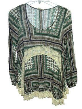 Entro Womens Sm Whimsycore Boho Hippie Paisley Flowy Peasant Shirt Blouse Top